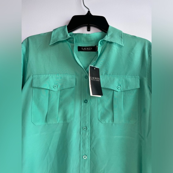 LAUREN RALPH LAUREN Women's Crepe Long Sleeve Buttoned Top - Picture 4 of 5